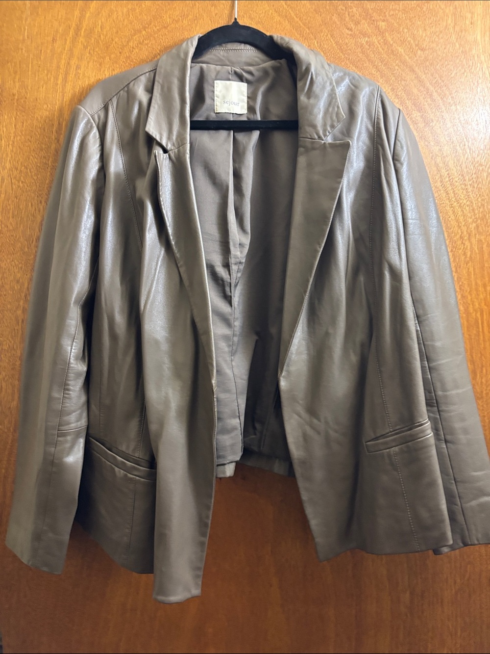 Sejour Brown Leather Open-Front Blazer